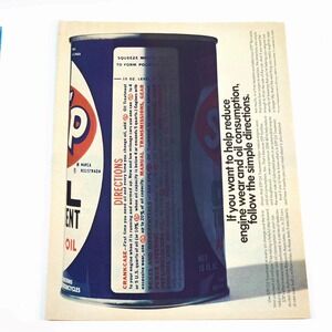 STP Vintage Print Ad Oil Can Promo Art Garage Decor 1970s Advertising Car Craft